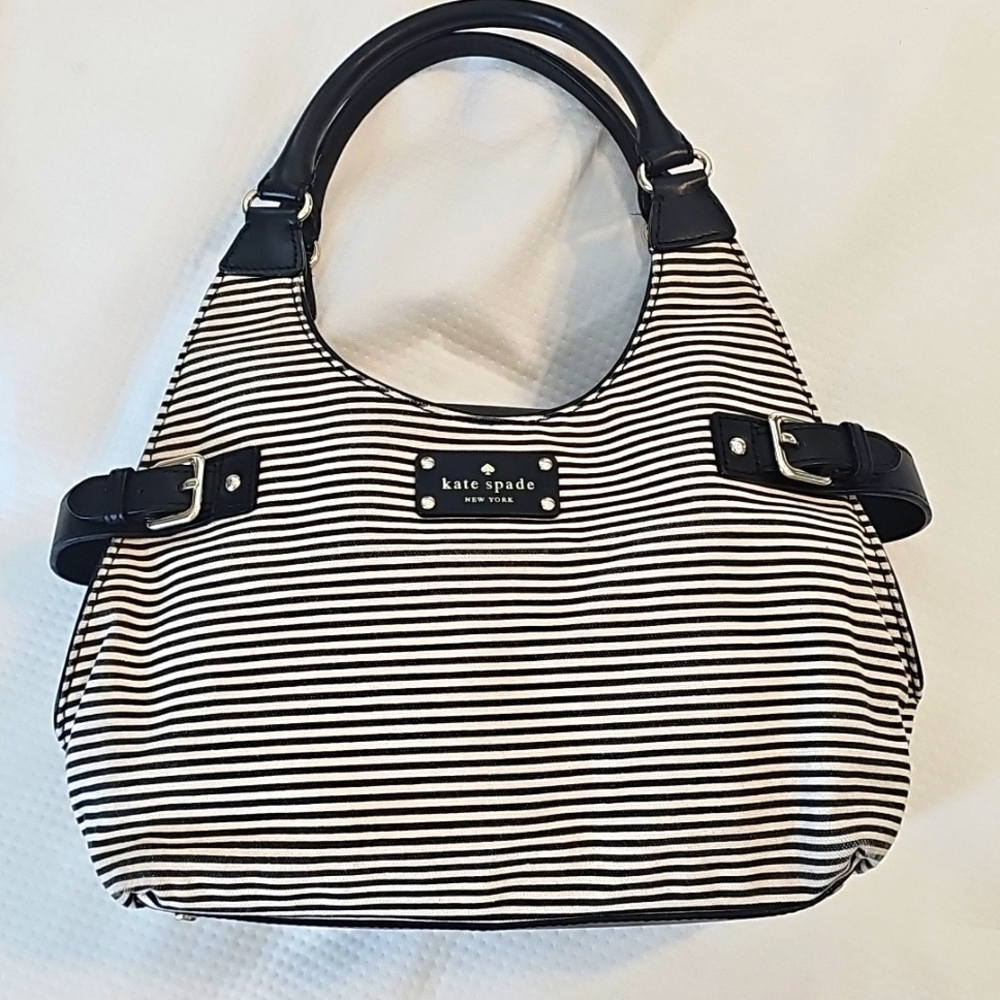 Kate Spade Black and White Striped yellow Bag